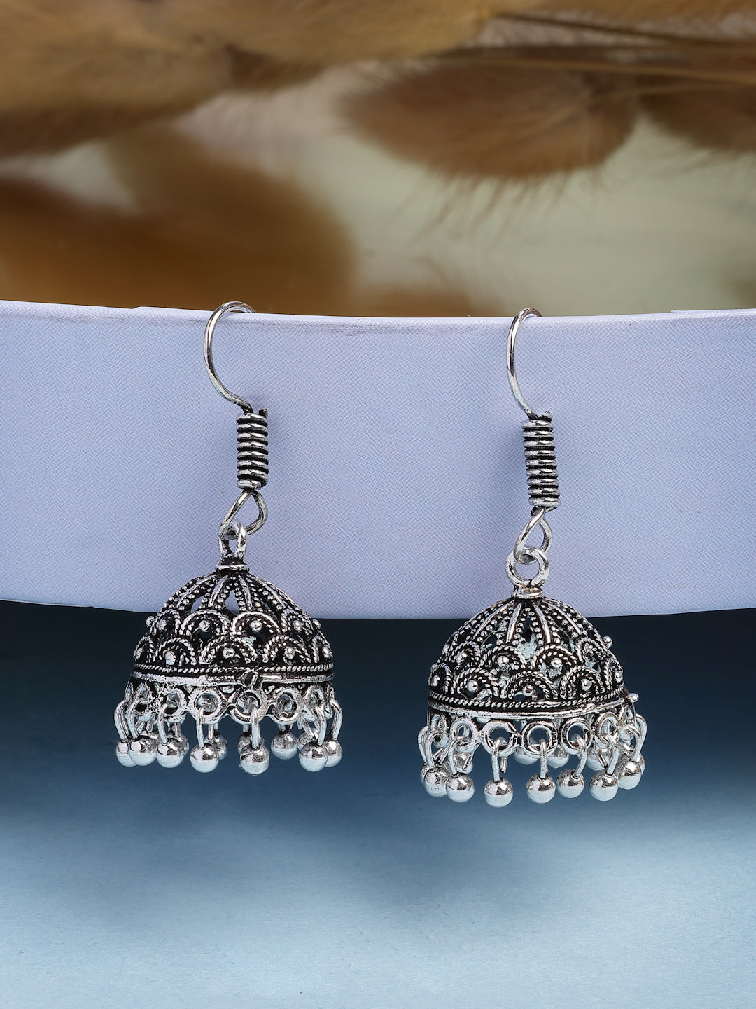 NVR Women Set of 2 Oxidized German Silver Jhumka Earrings | Grocsy