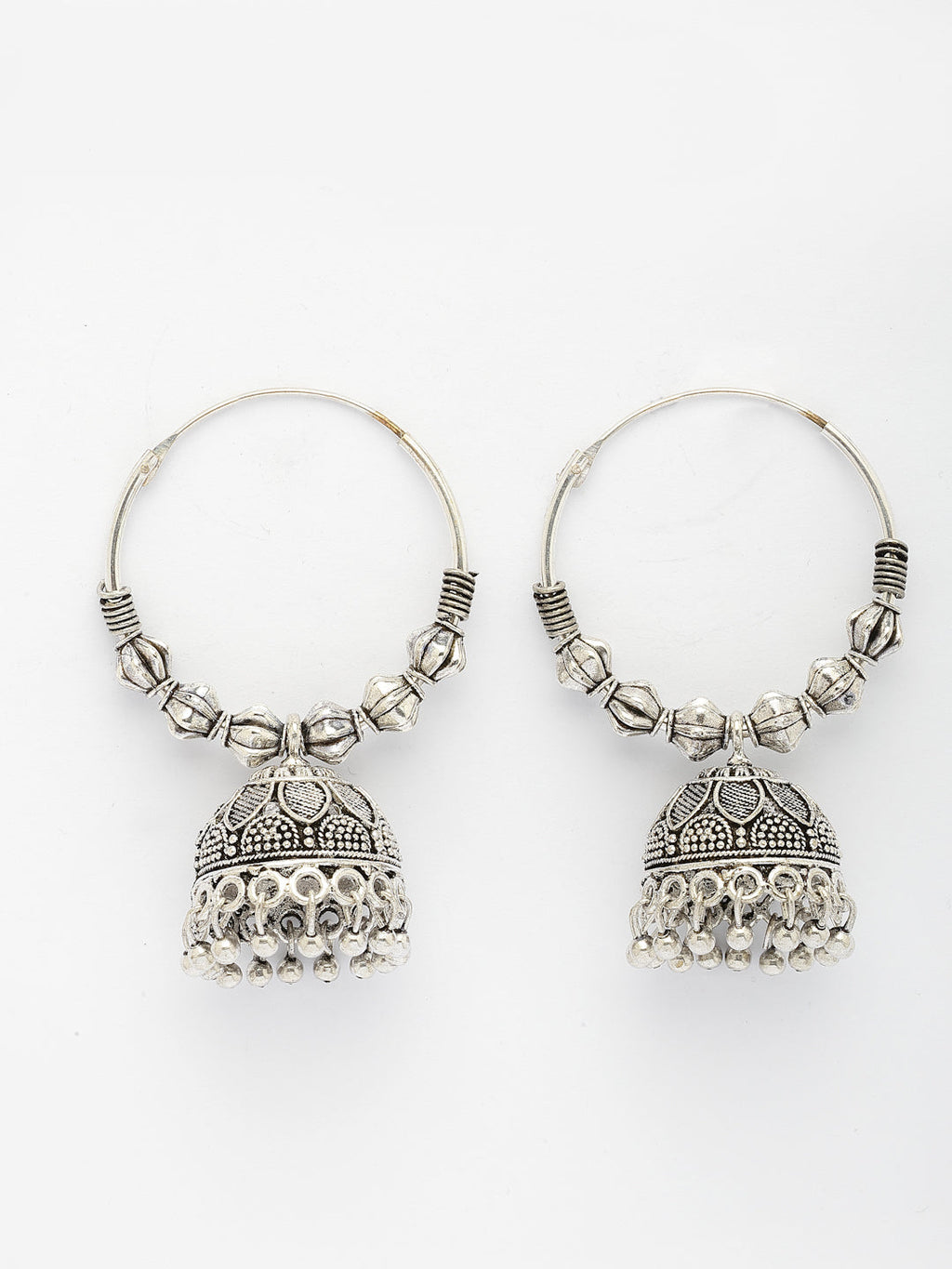 NVR Women's Handmade Set of 2 Oxidized Traditional Jhumka Earrings | Grocsy