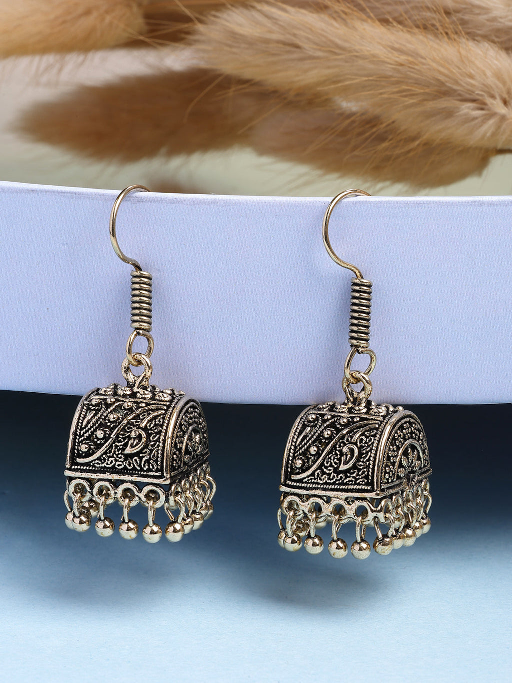 NVR Women Set of 2 Oxidized Contemporary Jhumka Earrings