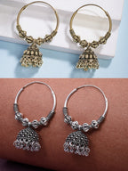 NVR Women's Traditional Set of 2 Oxidized Jhumka Earrings | Grocsy