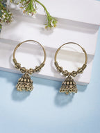 NVR Women's Traditional Set of 2 Oxidized Jhumka Earrings | Grocsy