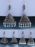 NVR Women's Set of 3 Oxidized Silver Plated Artificial Beads Jhumka Earrings | Grocsy