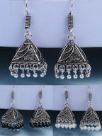 NVR Women's Set of 3 Oxidized Silver Plated Artificial Beads Jhumka Earrings | Grocsy