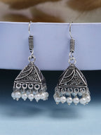 NVR Women's Set of 3 Oxidized Silver Plated Artificial Beads Jhumka Earrings | Grocsy