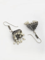 NVR Women's Set of 3 Oxidized Silver Plated Artificial Beads Jhumka Earrings | Grocsy