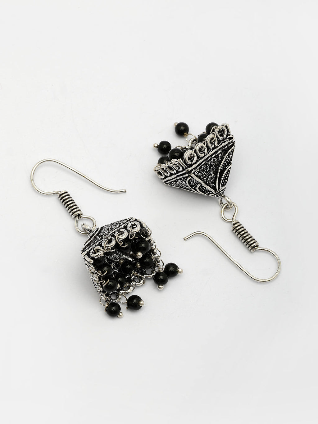 NVR Women's Set of 3 Oxidized Silver Plated Artificial Beads Jhumka Earrings | Grocsy