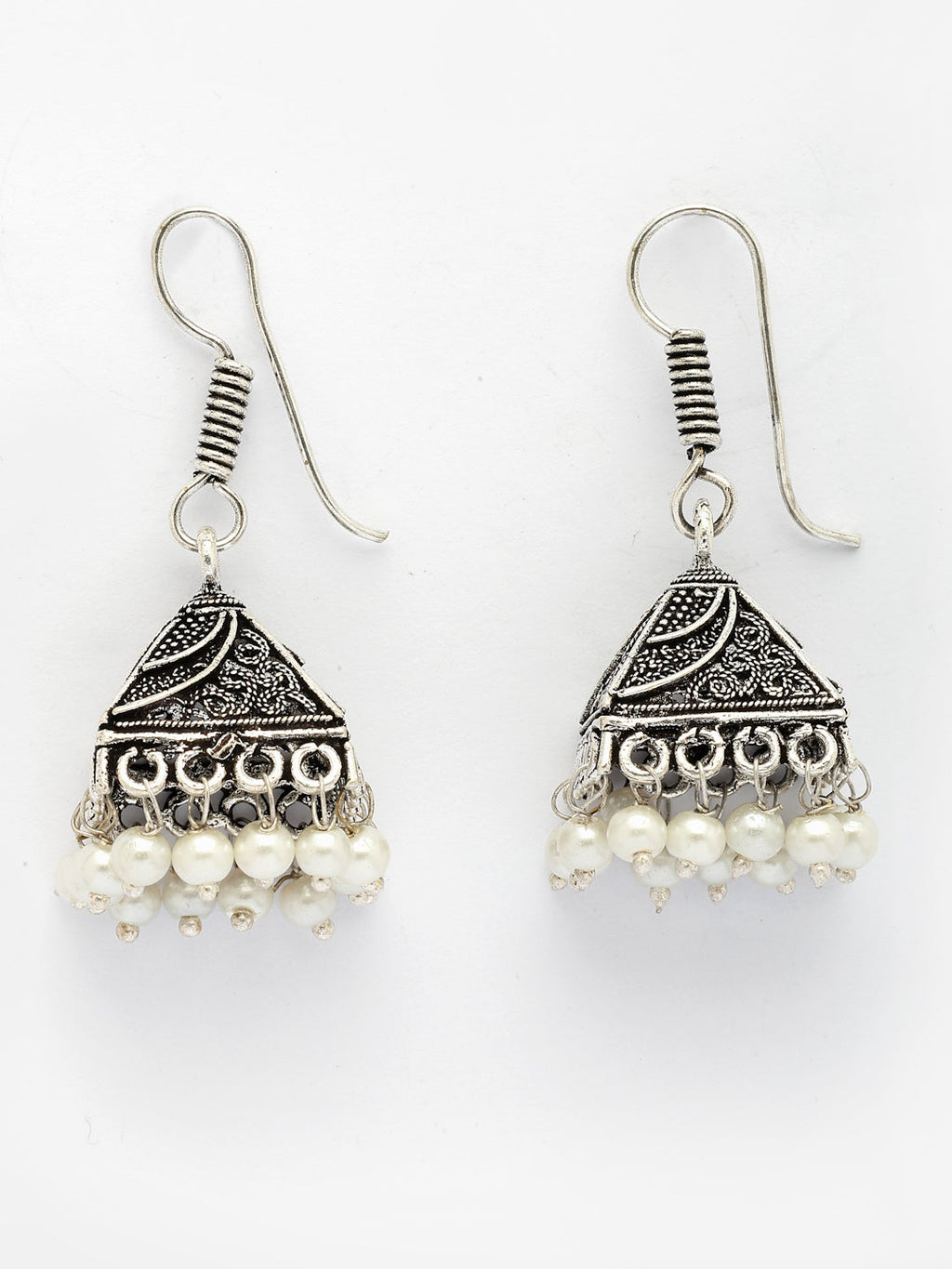 NVR Women's Set of 3 Oxidized Silver Plated Artificial Beads Jhumka Earrings | Grocsy