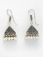 NVR Women's Set of 3 Oxidized Silver Plated Artificial Beads Jhumka Earrings | Grocsy
