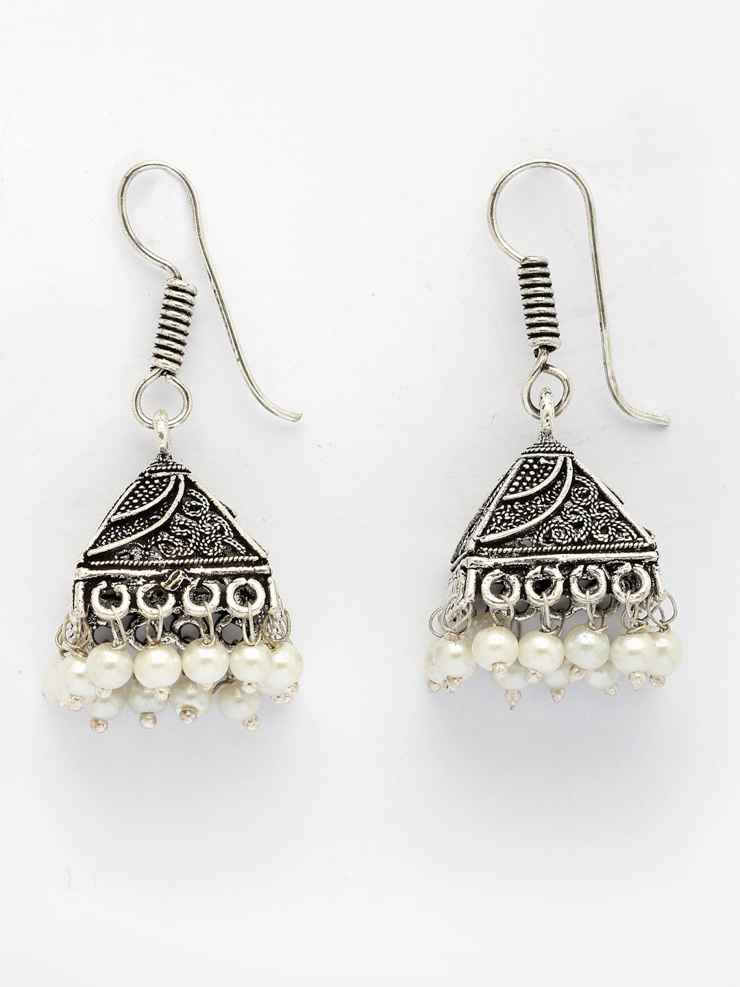 NVR Women's Set of 3 Oxidized Silver Plated Artificial Beads Jhumka Earrings | Grocsy