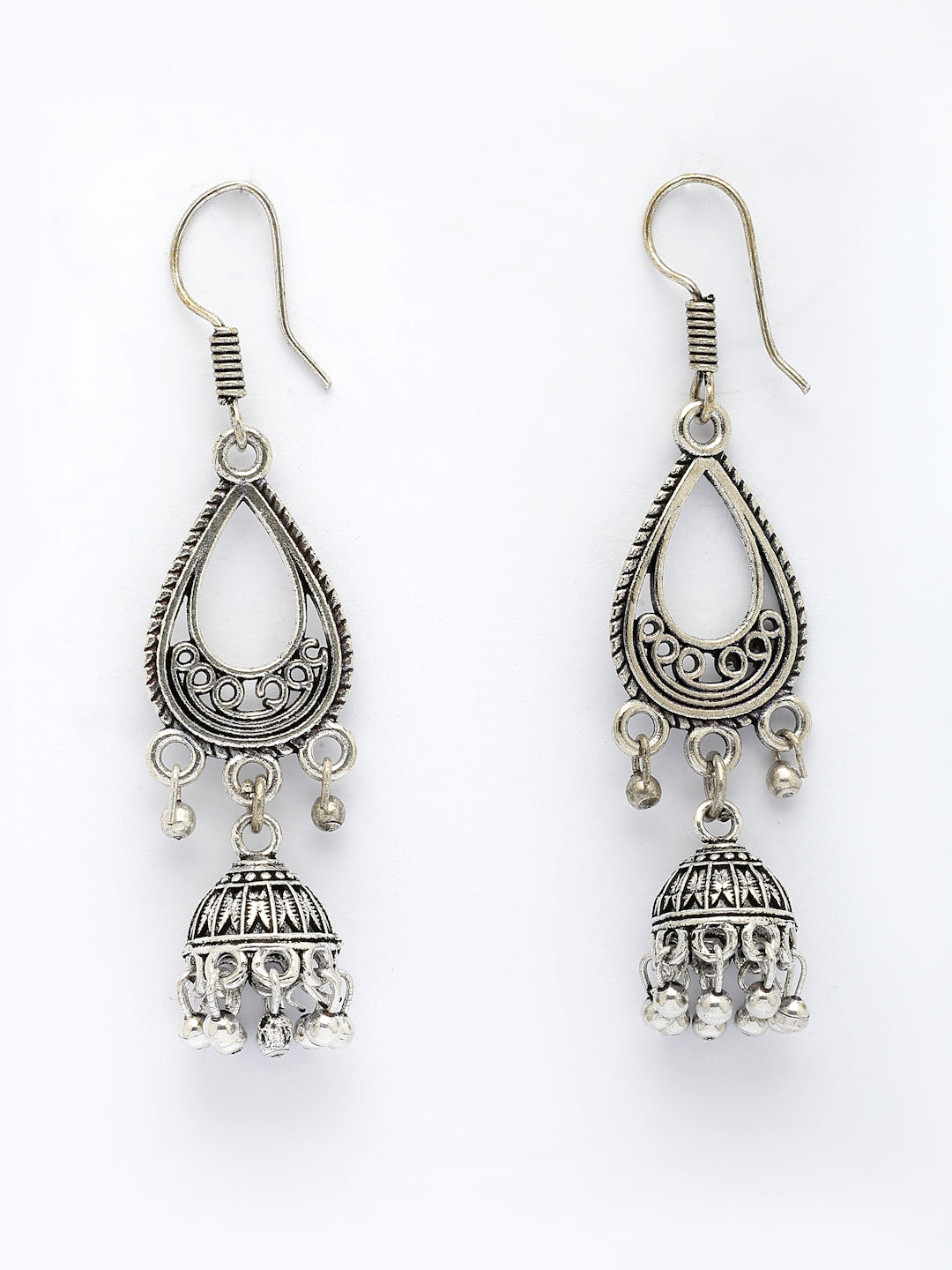 NVR Women Set of 3 German Silver Oxidized Traditional Jhumka Earrings | Grocsy