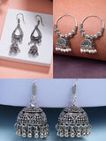 NVR Women Set of 3 German Silver Oxidized Traditional Jhumka Earrings | Grocsy