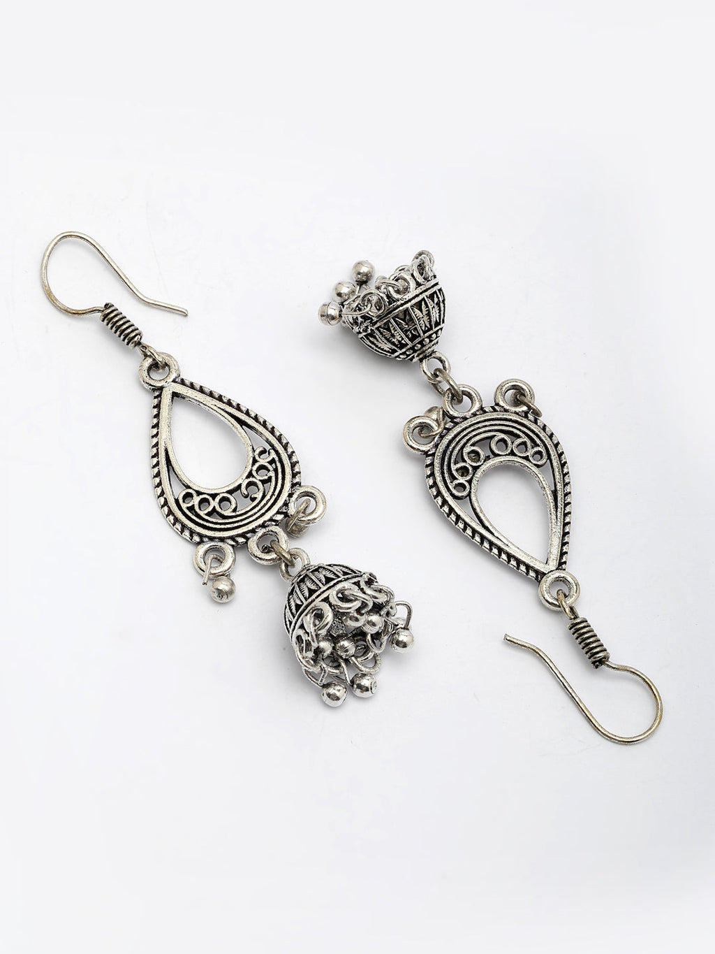 NVR Women Set of 3 German Silver Oxidized Traditional Jhumka Earrings | Grocsy