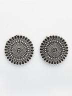 NVR Women Set of 3 Silver Plated Round Shape Oxidized Traditional Jhumka & Stud Earrings | Grocsy