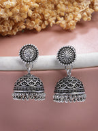 NVR Women Set of 3 Silver Plated Round Shape Oxidized Traditional Jhumka & Stud Earrings | Grocsy
