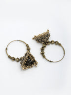 NVR Women Set of 3 Gold-Polished Oxidized Contemporary Jhumka Earrings | Grocsy