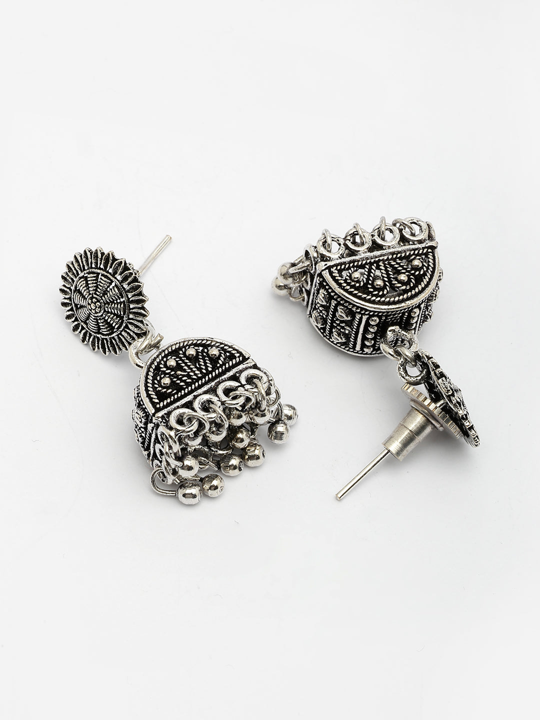 NVR Women Set of 3 Silver-Plated Oxidized Contemporary Jhumkas & Stud Earrings | Grocsy