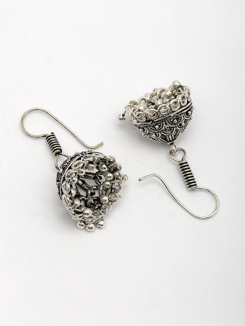NVR Women Set of 3 Silver-Plated Oxidized Contemporary Jhumkas & Stud Earrings | Grocsy