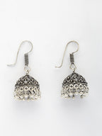 NVR Women Set of 3 Silver-Plated Oxidized Contemporary Jhumkas & Stud Earrings | Grocsy