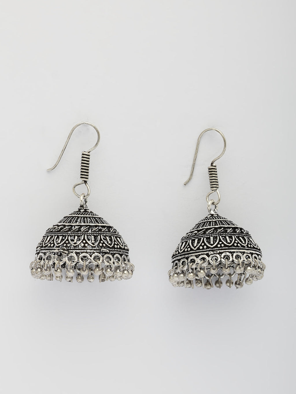 NVR Women's Set of 3 Traditional Silver Plated Oxidized Jhumka Earrings | Grocsy
