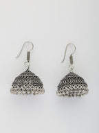 NVR Women's Set of 3 Traditional Silver Plated Oxidized Jhumka Earrings | Grocsy