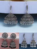 NVR Women's Set of 3 Traditional Silver Plated Oxidized Jhumka Earrings | Grocsy