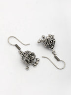 NVR Women's Set of 3 Traditional Silver Plated Oxidized Jhumka Earrings | Grocsy