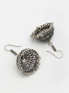 NVR Women's Set of 3 Traditional Silver Plated Oxidized Jhumka Earrings | Grocsy