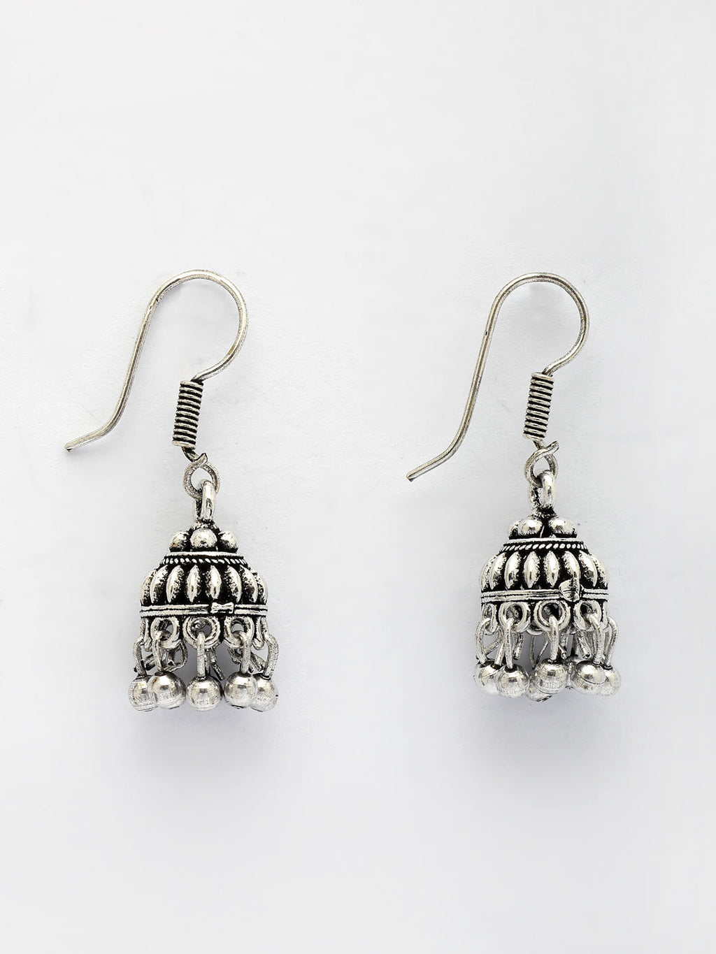 NVR Women's Set of 3 Traditional Silver Plated Oxidized Jhumka Earrings | Grocsy