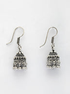 NVR Women's Set of 3 Traditional Silver Plated Oxidized Jhumka Earrings | Grocsy