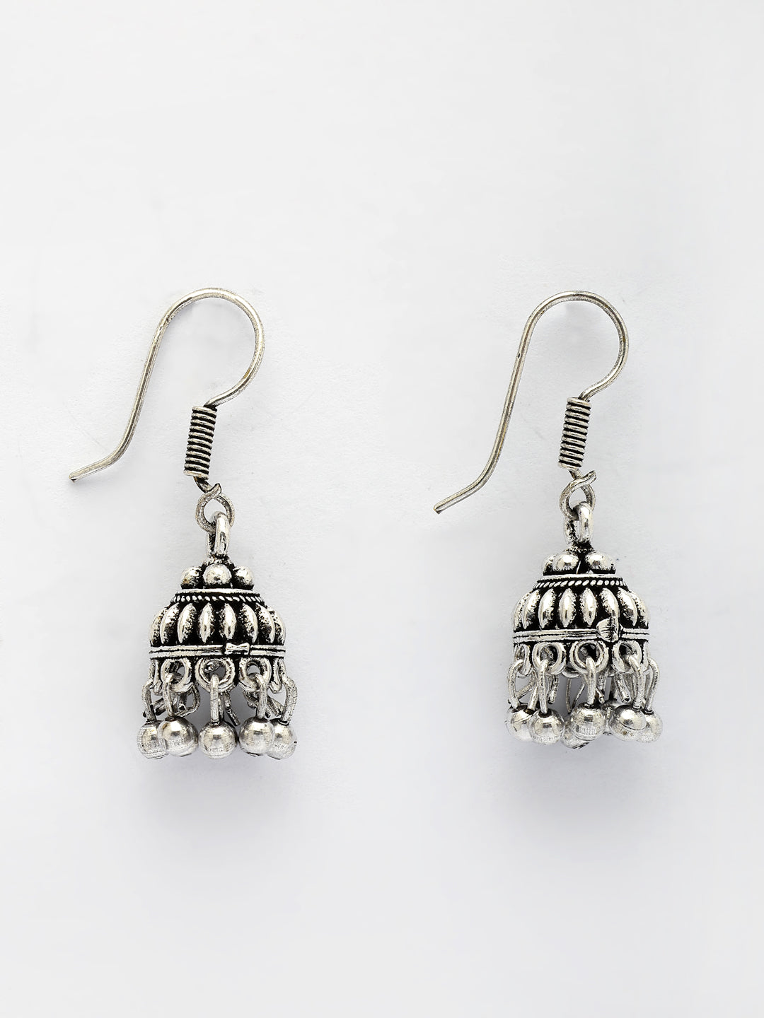 NVR Women's Set of 3 Traditional Silver Plated Oxidized Jhumka Earrings | Grocsy