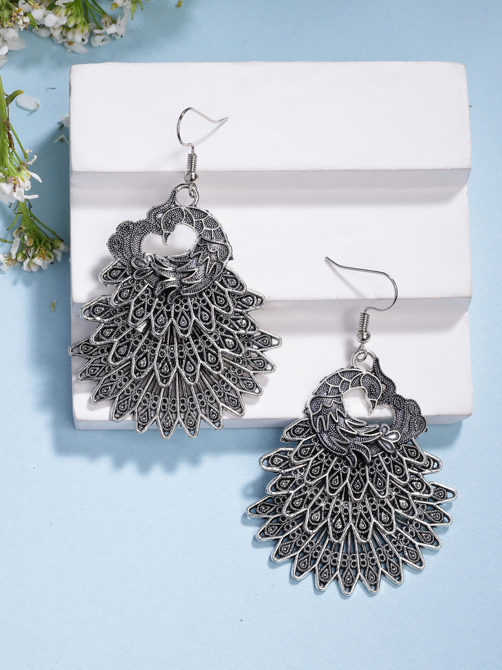 NVR Women's Set of 3 Silver Plated Oxidized Fashion Traditional Earrings | Grocsy