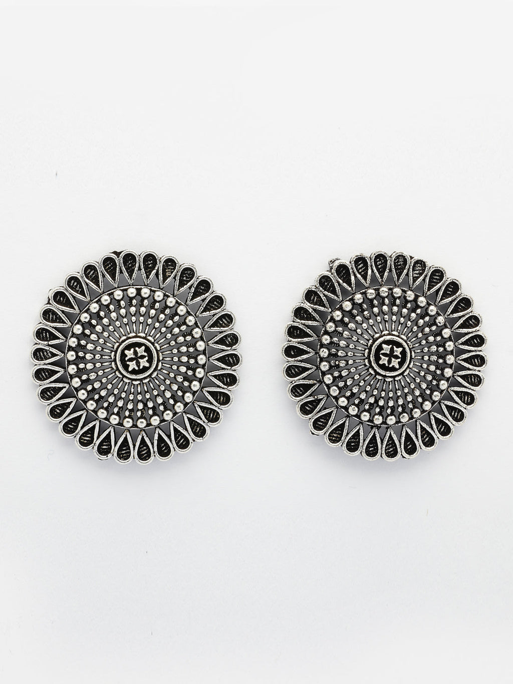 NVR Women Set of 3 Silver Plated Oxidized Traditional Jhumka & Stud Earrings | Grocsy