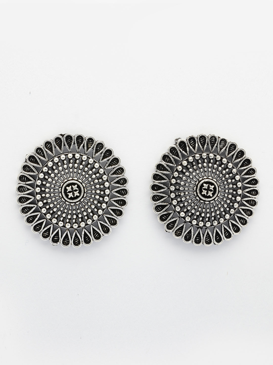 NVR Women Set of 3 Silver Plated Oxidized Traditional Jhumka & Stud Earrings | Grocsy