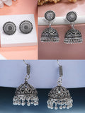 NVR Women Set of 3 Silver Plated Oxidized Traditional Jhumka & Stud Earrings | Grocsy