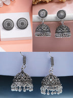 NVR Women Set of 3 Silver Plated Oxidized Traditional Jhumka & Stud Earrings | Grocsy