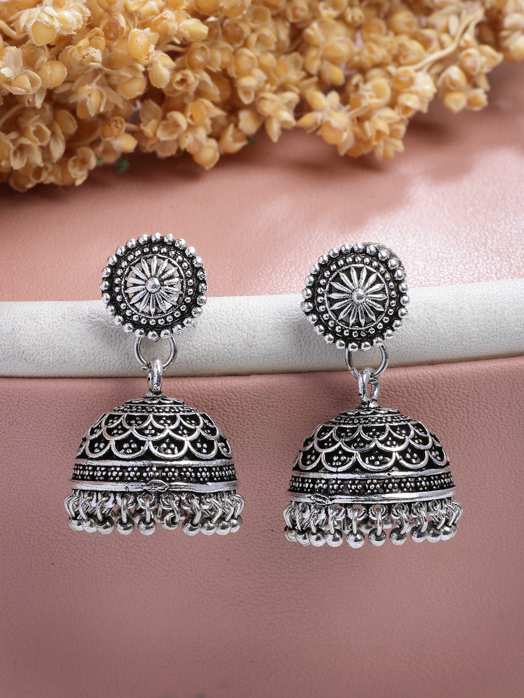NVR Women Set of 3 Silver Plated Oxidized Traditional Jhumka & Stud Earrings | Grocsy