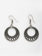 NVR Women Ethnic Set of 3 Oxidized Silver-Plated Jhumka & Chandbali Earrings | Grocsy
