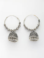 NVR Women's Set of 3 Silver Plated Oxidized Contemporary Jhumka Earrings | Grocsy