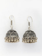 NVR Women's Set of 3 Silver Plated Oxidized Contemporary Jhumka Earrings | Grocsy