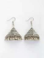 NVR Women's Set of 3 Silver Plated Oxidized Contemporary Jhumka Earrings | Grocsy
