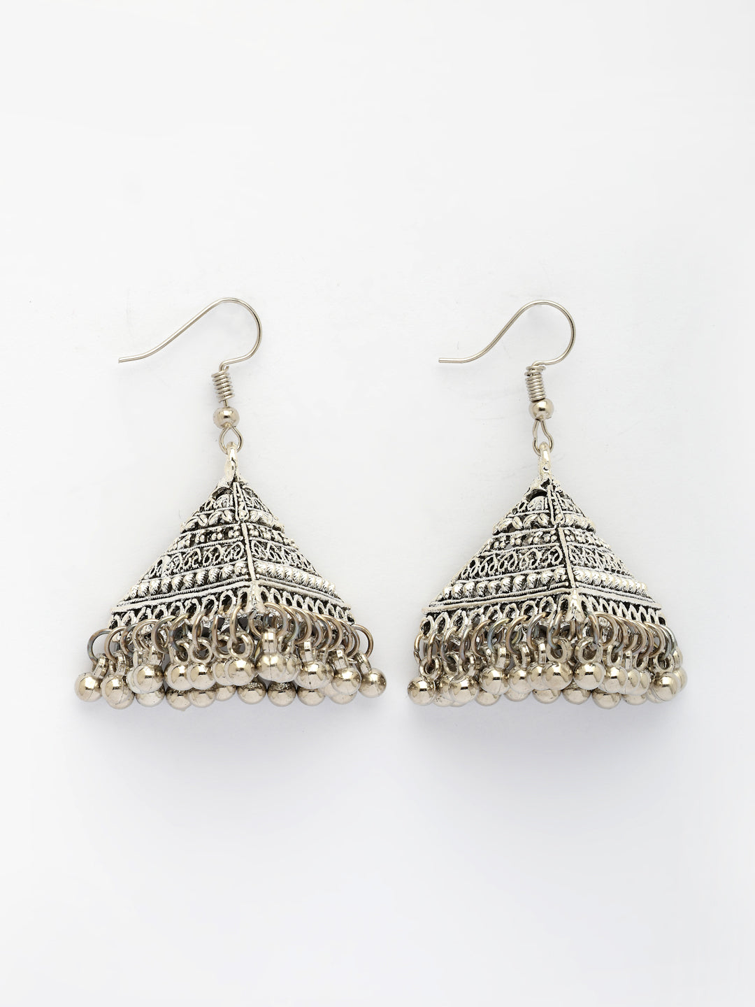 NVR Women's Set of 3 Silver Plated Oxidized Contemporary Jhumka Earrings | Grocsy
