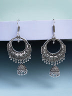 NVR Women Set of 3 Silver Plated Oxidized Traditional Jhumka Earrings