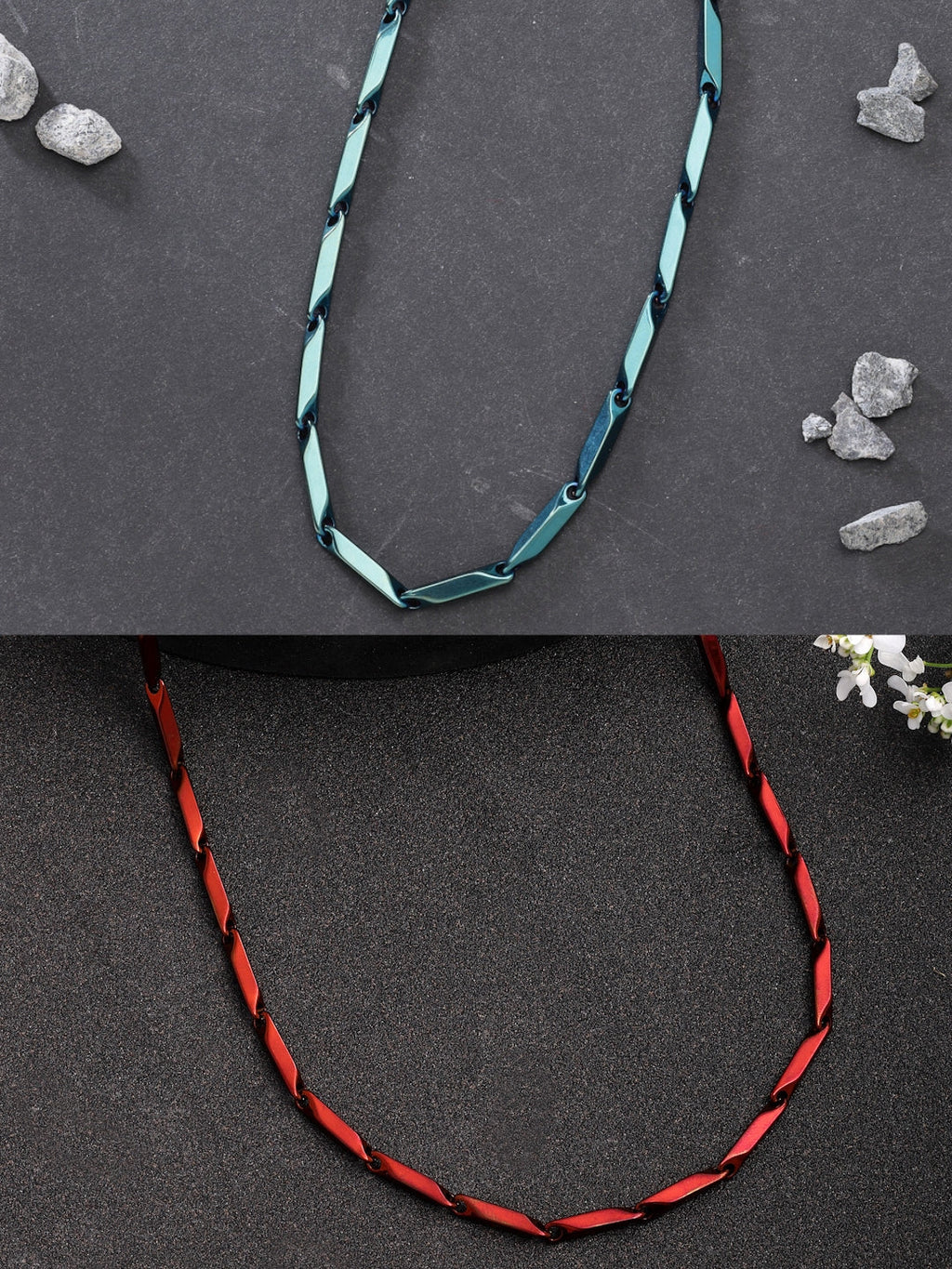 NVR Men Set of 2 Maroon & Green Rhodium-Plated Stainless Steel Chain | Grocsy