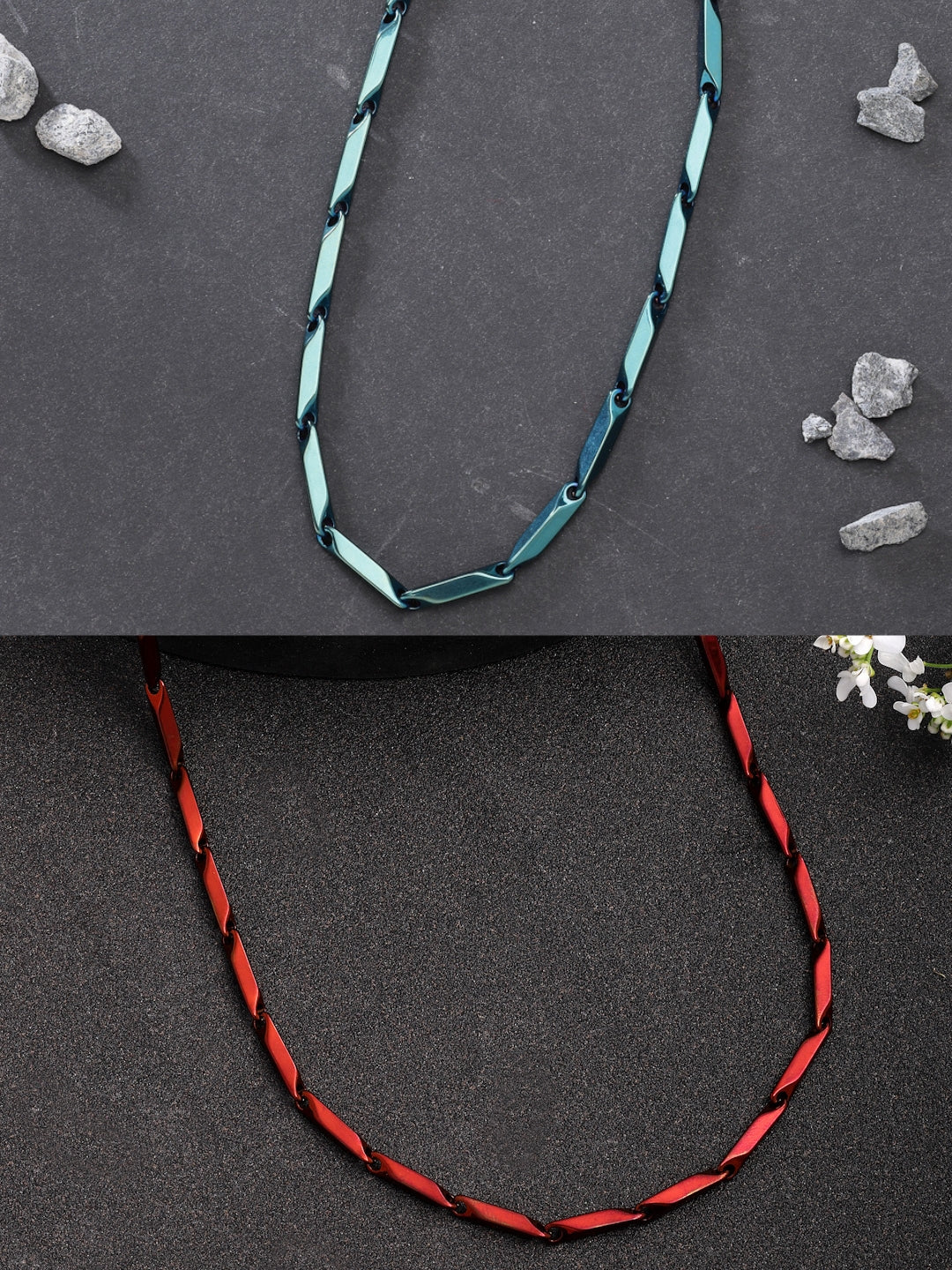 NVR Men Set of 2 Maroon & Green Rhodium-Plated Stainless Steel Chain | Grocsy