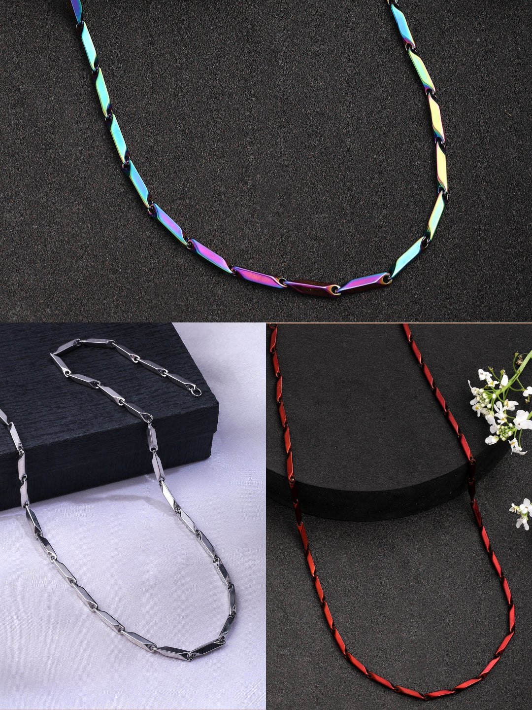NVR Men Set of 3 Stainless Steel Trendy Stylish Chain | Grocsy