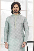 Raivat Ethnic Cotton Thread Work Kurta Pajama In Light Green Colour | Grocsy
