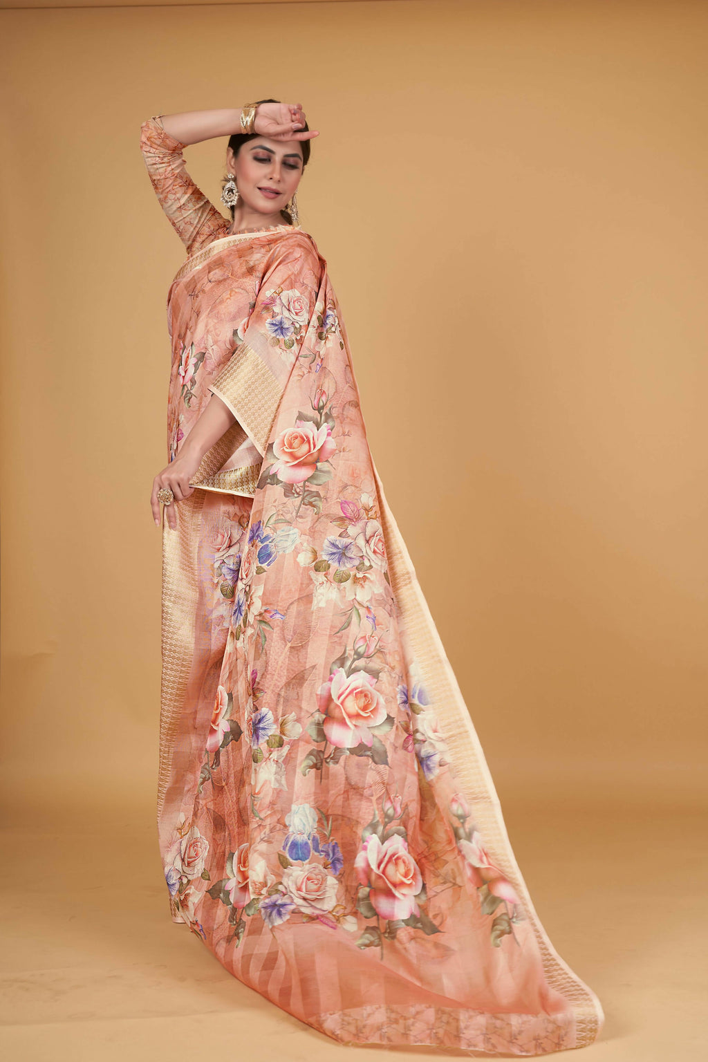 Orange Cotton Silk Digital Printed Saree With Unstitched Blouse Piece - Alisha | Grocsy
