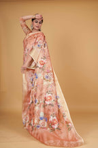 Orange Cotton Silk Digital Printed Saree With Unstitched Blouse Piece - Alisha | Grocsy