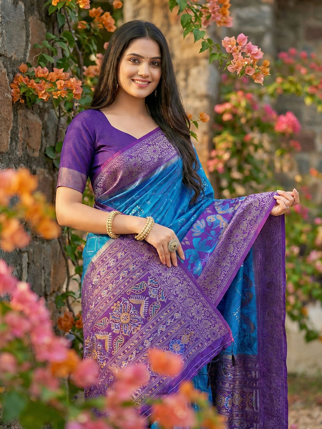 Shree Shyam Fashion Blue Pochampally Silk Saree | Grocsy