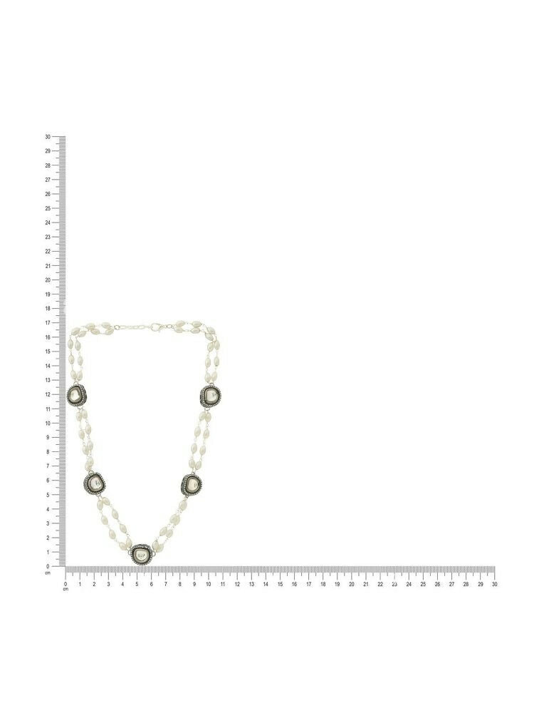 Rhodium Plated Kundan Necklace - Ruby Raang | Grocsy